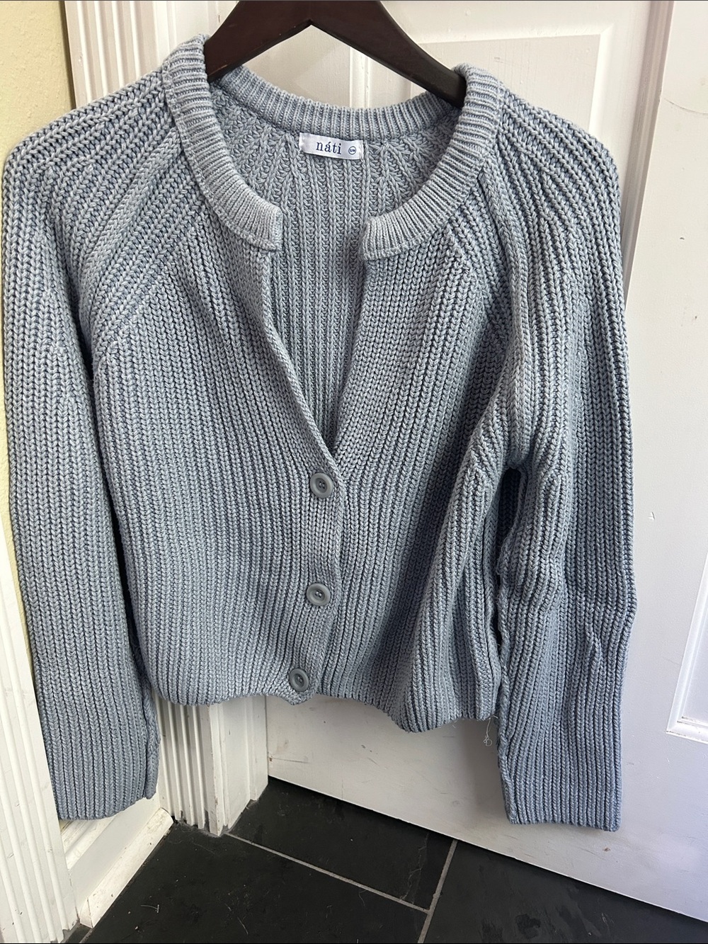 Light Blue Chunky Knit Button-Front Sweater